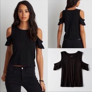 American Eagle | Soft & Sexy Cold Shoulder Ribbed Short Sleeve Tee Mauve Medium